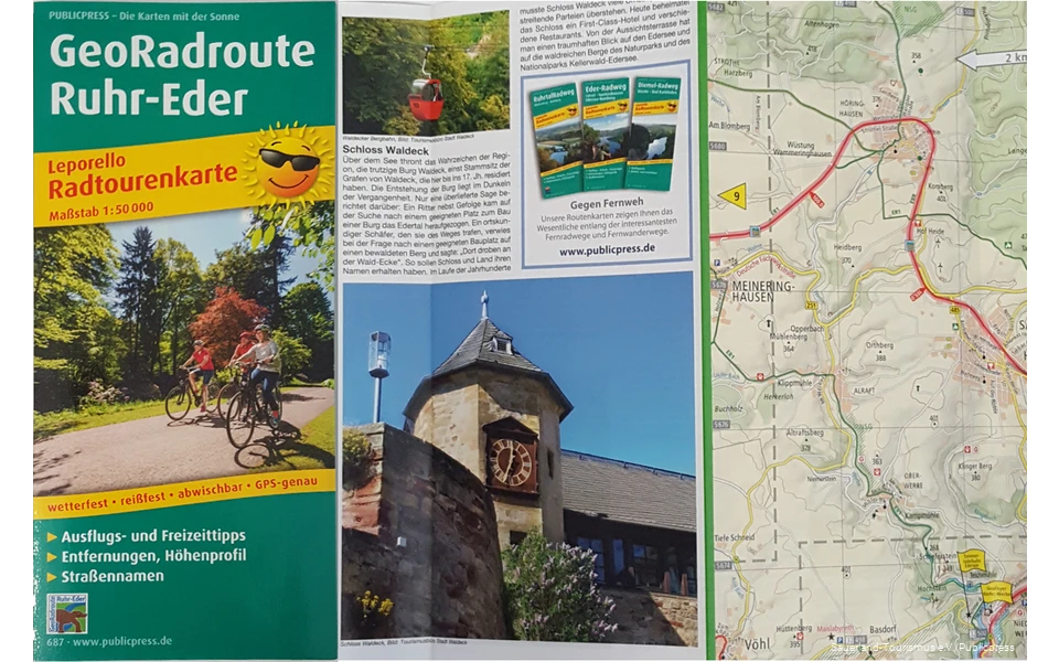 Titel und Kartenansicht der Radwanderkarte GeoRadroute Ruhr-Eder